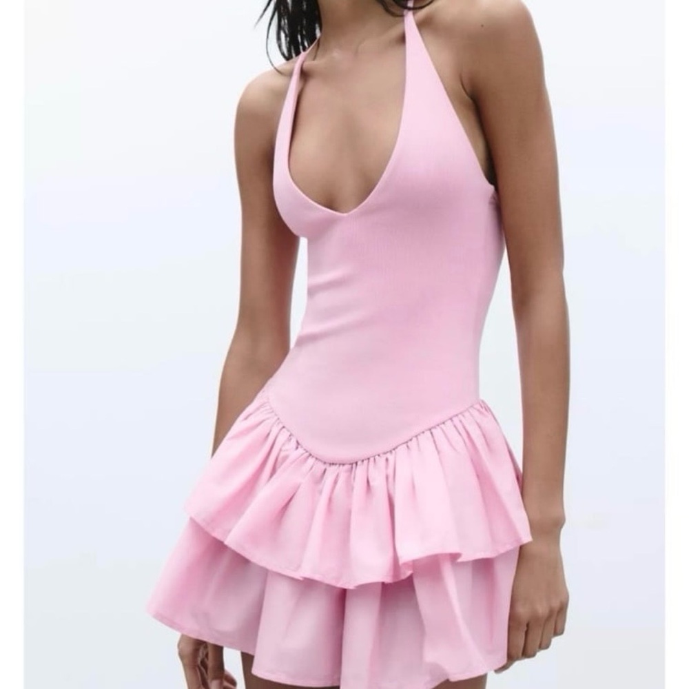 Zara Pink Ruffle Dress - Picture 2 of 8